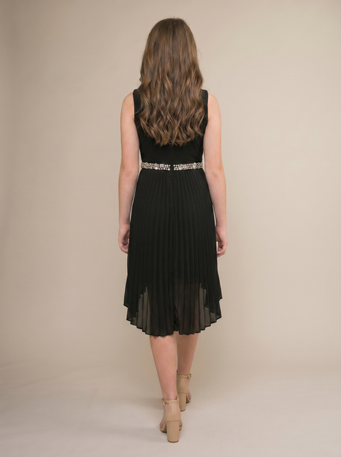 Un Deux Trois T2878K pleated high low dress – black