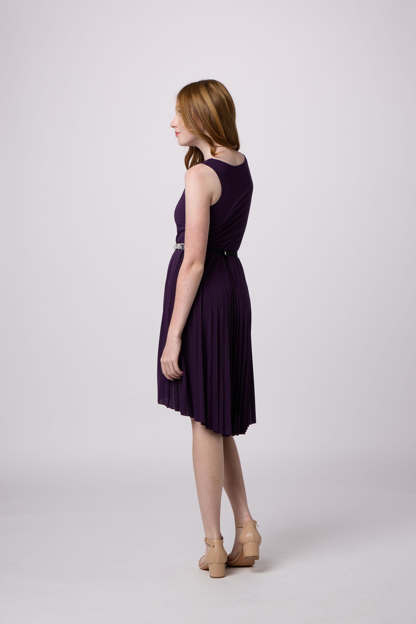 Un Deux Trois T2878K pleated high low dress – plum