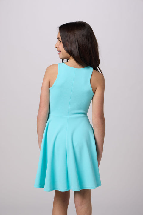 Textured Racerback Dress in Longer Length in aqua.