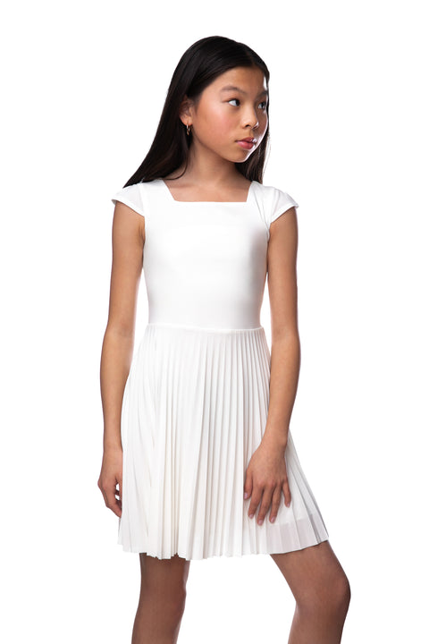 Un Deux Trois T3805K cap sleeve pleated dress – ivory