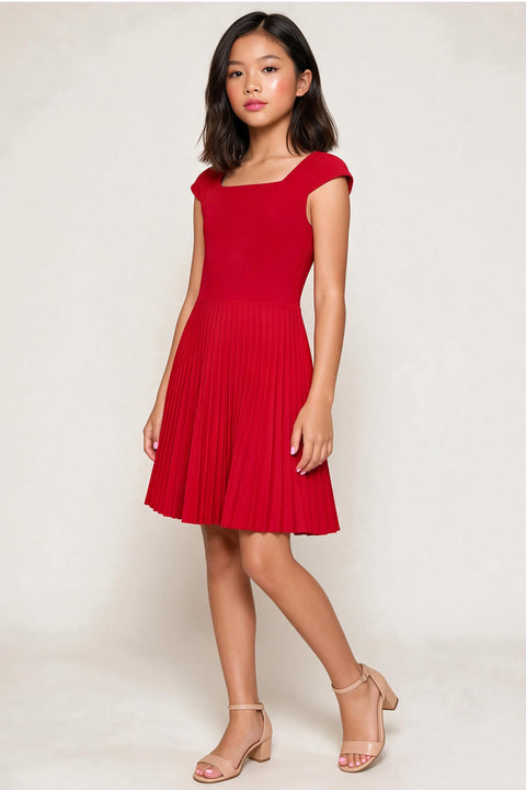 Cap Sleeve Pleated Dress