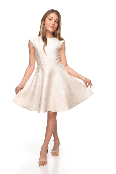 Cap Sleeve Boat Neck Dress In Longer Length