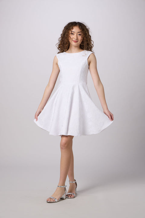 Un Deux Trois Kids' Cap Sleeve Jacquard Dress In White Un Deux Trois Kids' Cap Sleeve Jacquard Dress In White