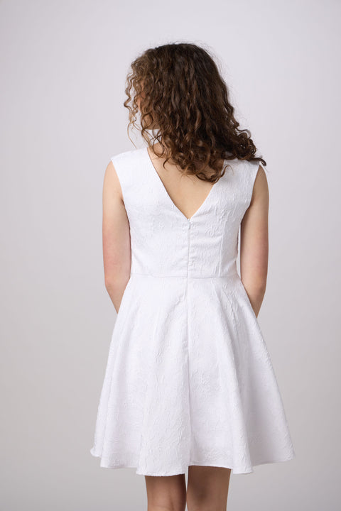 Un Deux Trois Kids' Cap Sleeve Jacquard Dress In White Un Deux Trois Kids' Cap Sleeve Jacquard Dress In White