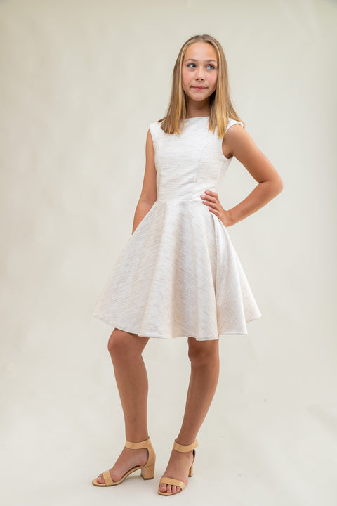 Cap Sleeve Boat Neck Dress In Longer Length - 7 / Ivory Cap Sleeve Boat Neck Dress In Longer Length - 7 / Ivory