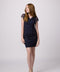 Flutter Sleeve Fitted Dress in Longer Length in navy.
