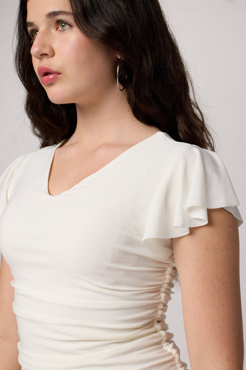 Flutter Sleeve Fitted Dress in Longer Length