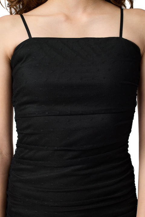 Fitted Ruched Mesh Dress in Longer Length
