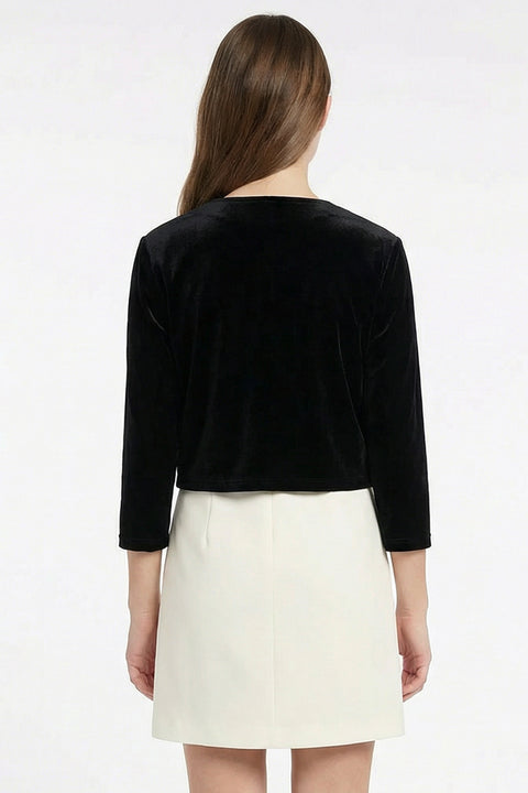 Un Deux Trois V3794K cropped bolero jacket in velvet – black