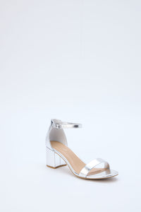 Womens silver block heel.