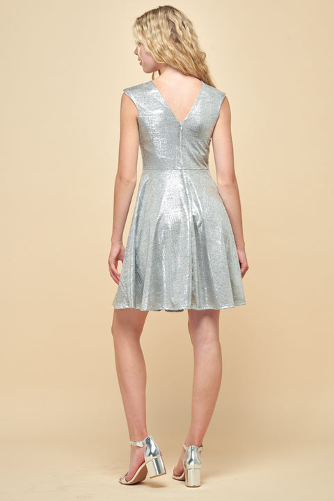 Textured Metallic Cap Sleeve Dress