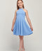 Skater Halter Dress in Longer Length in denim.