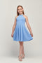 Skater Halter Dress in Longer Length in denim.