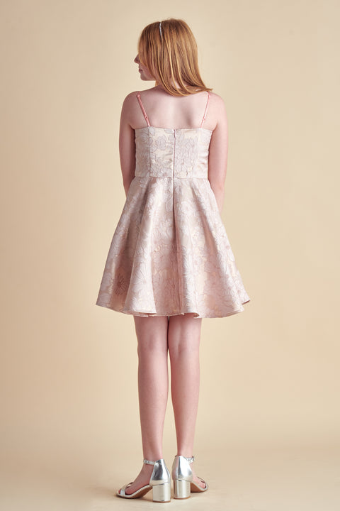 Un Deux Trois K5096 fit and flare party dress in longer length – rose gold