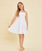 Textured Fit and Flare Stretch Dress in Longer Length in white.
