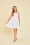 Textured Fit and Flare Stretch Dress in Longer Length in white.
