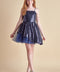 Sequin Peek-a-Boo-Dress in navy.