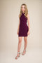Criss-Cross Mini Halter Dress in plum.