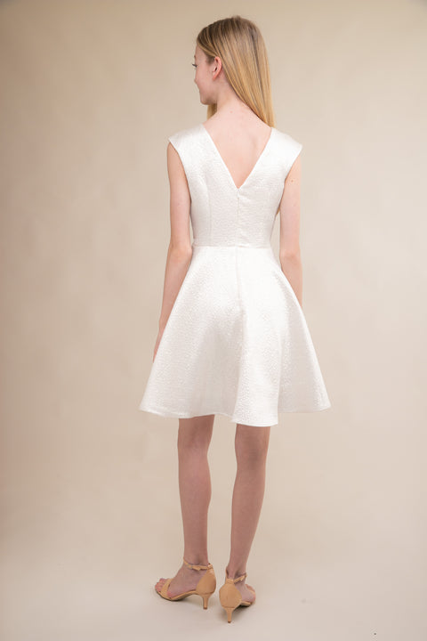Un Deux Trois Kids' Cap Sleeve Jacquard Dress in White Un Deux Trois Kids' Cap Sleeve Jacquard Dress in White