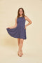 Printed Textured Racerback Dress in Longer Length in Navy.