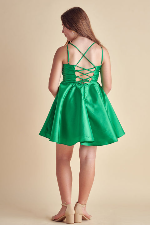 Lace Up Fit and Flare Party Dress in Green 12 / Green Lace Up Fit and Flare Party Dress in Green 12 / Green
