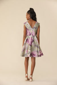 Lilac Floral Cap Sleeve Dress in Longer Length
