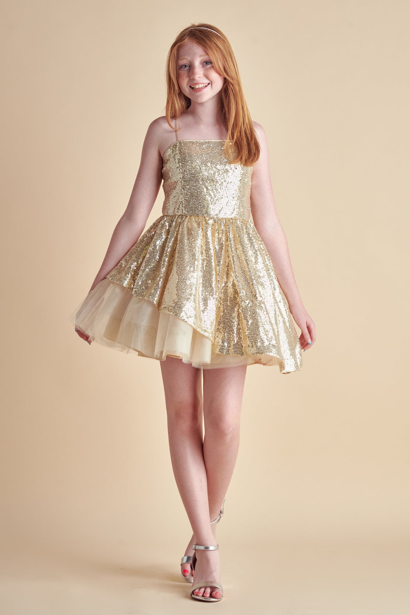 Peek-a-Boo Sequin Dress in Gold
